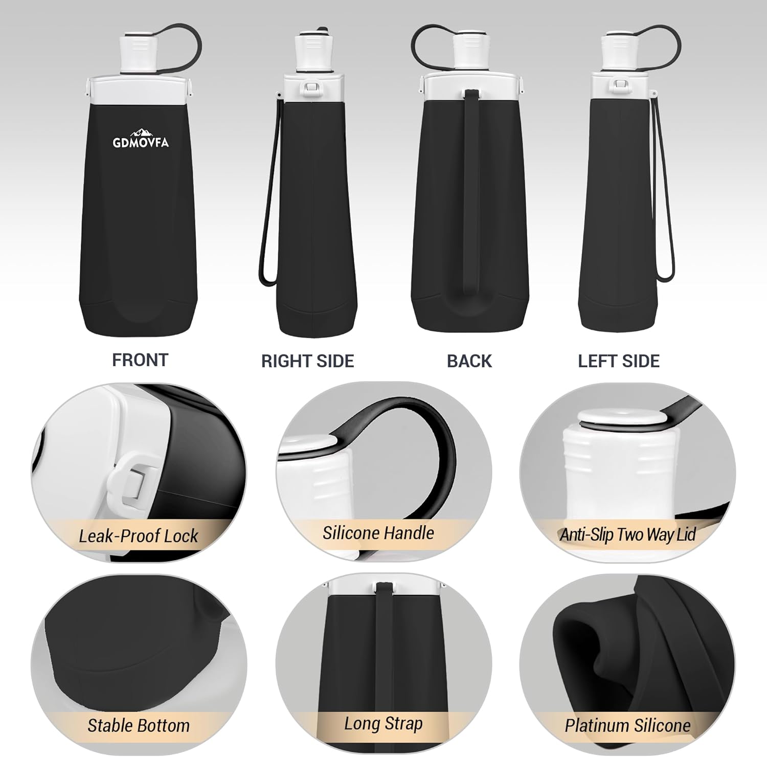 Collapsible Water Bottles,20oz Reusable Silicone Foldable Water Bottle,Portable Leak-proof Travel Water Bottle for Traveling Camping Hiking Cycling Yoga Sports Outdoor