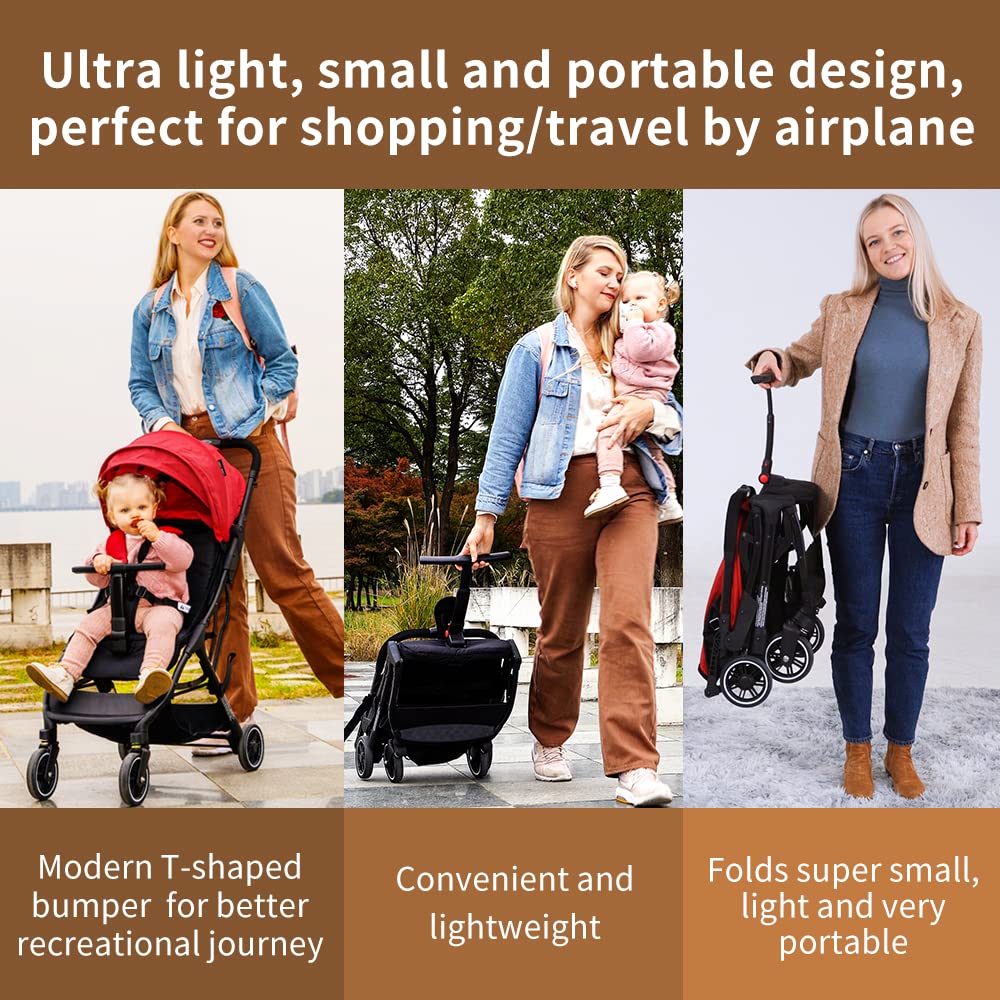 COOL KIDS Portable Stroller with Automatic Fold，Lightweight Umbrella Stroller with Pop Out Sun Canopy，Compact Stroller for Travel(red)