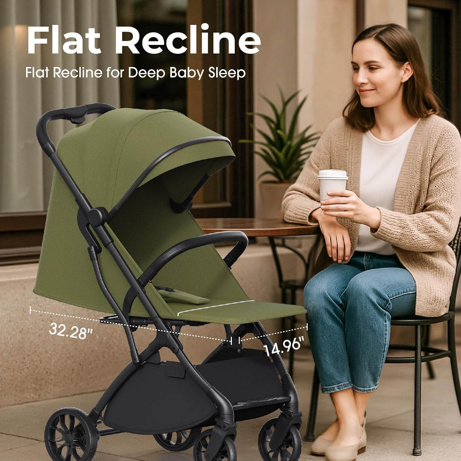 newyoo Lightweight Travel Stroller for Toddlers, Compact Fold Baby/Infant Stroller with Telescoping Handle & Cup Holder, Airplane-Friendly, One-Hand Easy Fold, Near Flat Recline Seat, TR18, Green