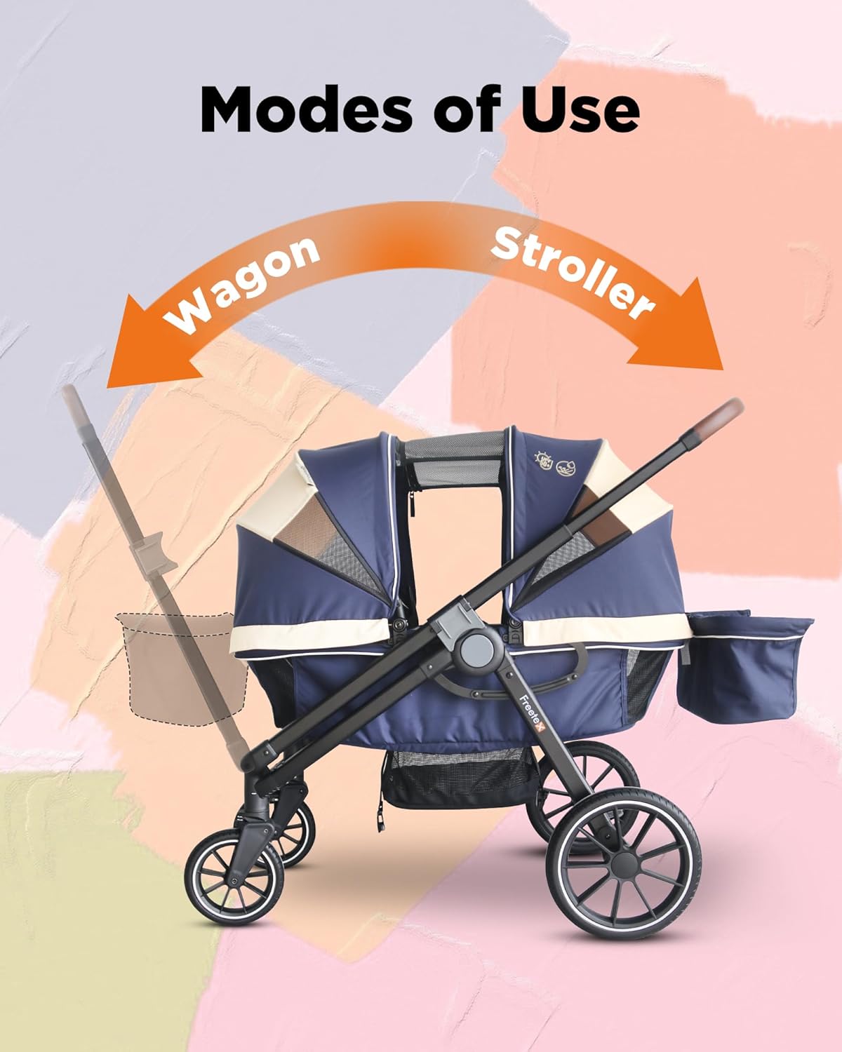 Tandem Wagon Stroller–All-Terrain 2-in-1 Push&Pull Design, Double Seat, Large Storage, Adjustable Canopy, Removable Child Tray for Kids Outdoor Adventures&Family Outings