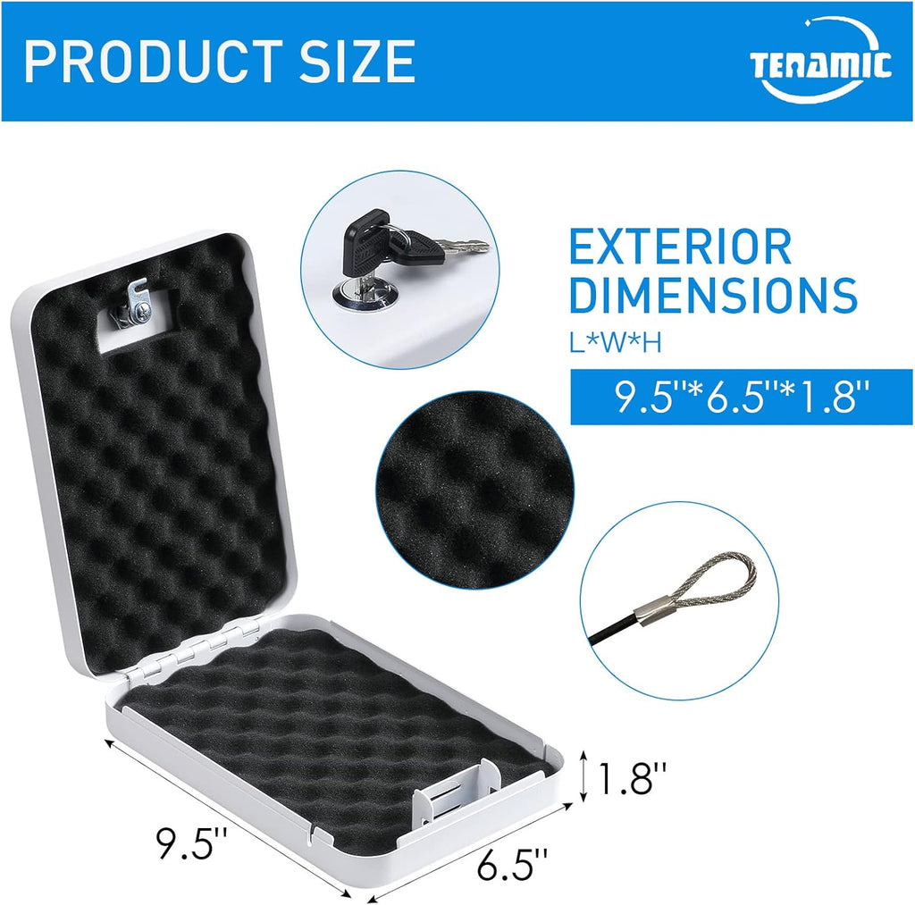 Tenamic Pistol Safe, Portable Travel Gun Safe, Solid Steel Handgun Lock Box for Home, Gun Safes for Car, White