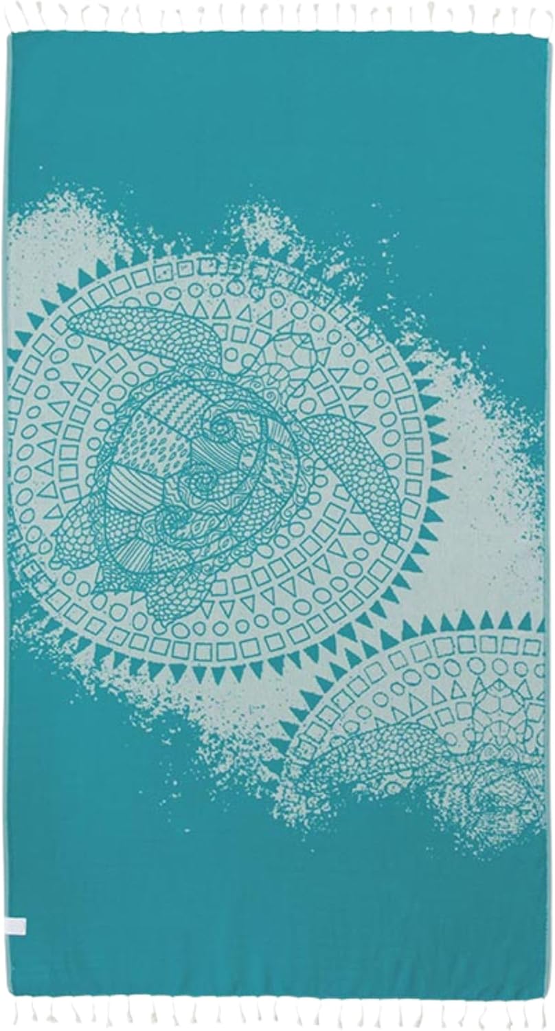Sand Cloud Turkish Beach Towel - Sand Proof - 100% Certified Organic Turkish Towel - Quick Dry Towel for Beach, Blanket or Bath Towel - As Seen on Shark Tank - Mandala Sea Turtle Green…