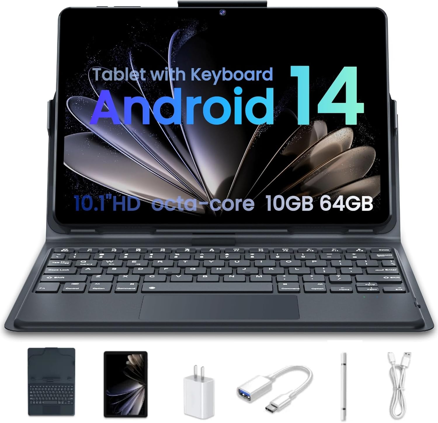 Tablet 10 Inch Android Tablets | with 10GB RAM + 64GB ROM (1TB Expand) | Octa-Core | 1280x800 IPS HD Touchscreen | Dual Camera | 6000mAh. Tablet with Keyboard (Black)