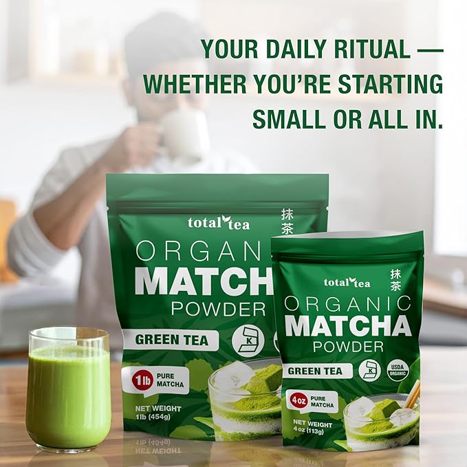Organic Matcha Green Tea Powder (4-Oz) – Certified USDA Organic Powder for Matcha Latte, Tea, and Smoothies – Kosher, Non-Gmo, Antioxidant Rich by Total Tea