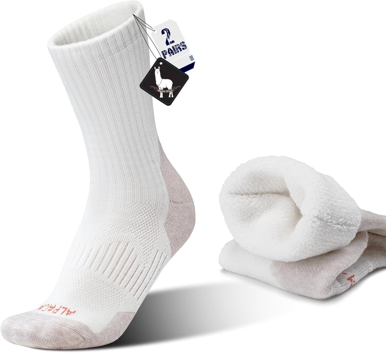 Alpaca Wool Hunting Socks 2 pairs for Men Women, Thermal Warm Compression Thick Winter Cushioned Hiking Boot Moisture Wicking