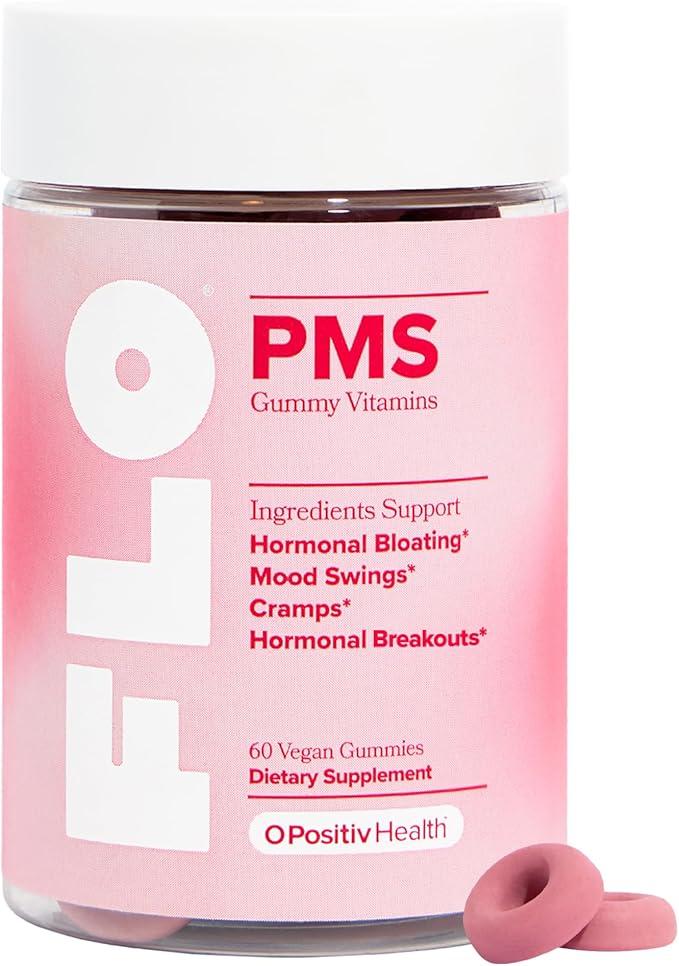 O Positiv FLO PMS Gummies for Women - Proactive PMS Relief - Targets Hormonal Breakouts, Bloating, Cramps, & Mood Swings with Chasteberry, Vitamin B6, & Lemon Balm - PMS Gummies (Pack of 1)-VitarraWellness