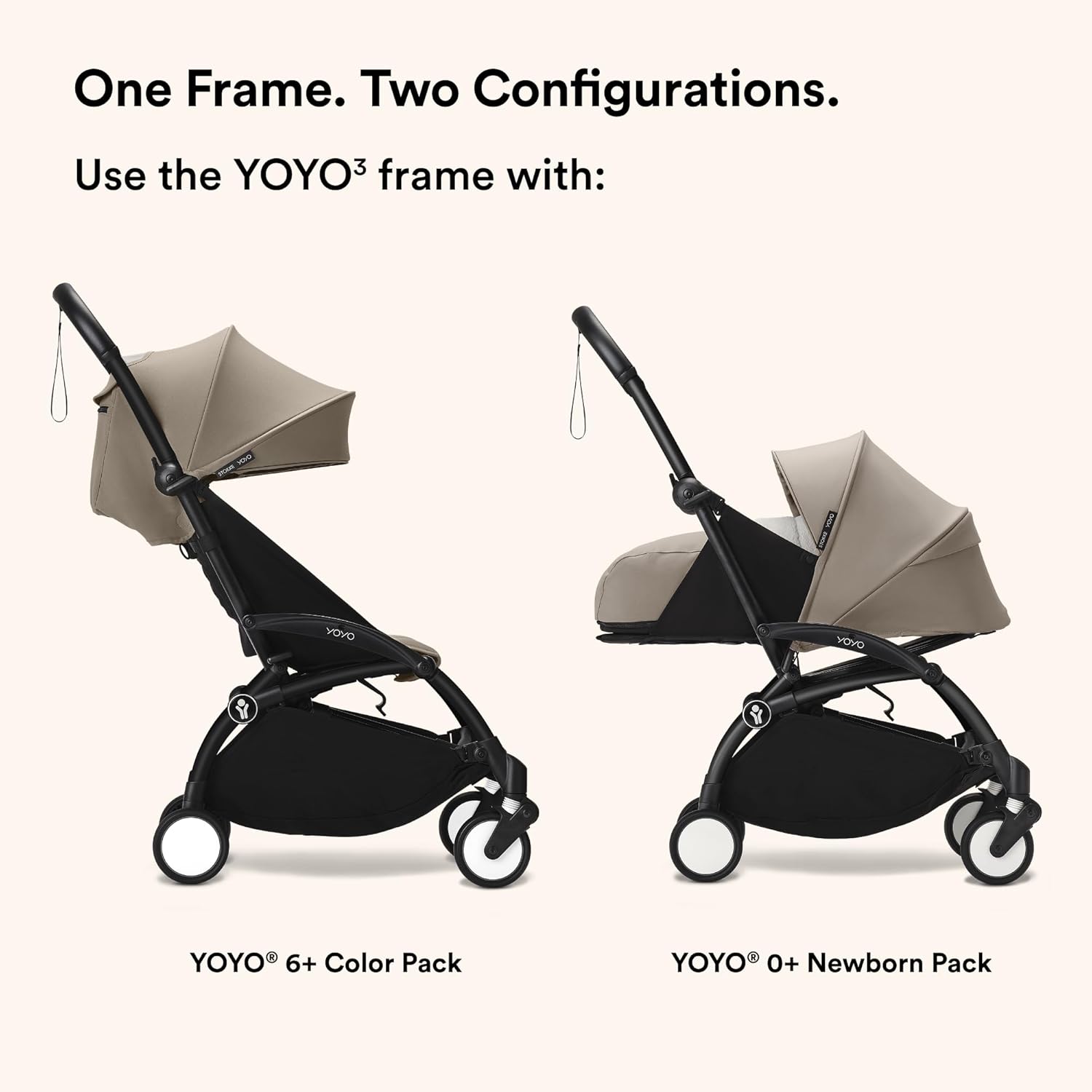 Stokke YOYO3 Frame, Black - Textile Set Not Included - Comes with 5-Point Harness, Multi-Position Reclining Backrest, Canopy Extensions, Padded Shoulder Strap & Protective Storage Bag