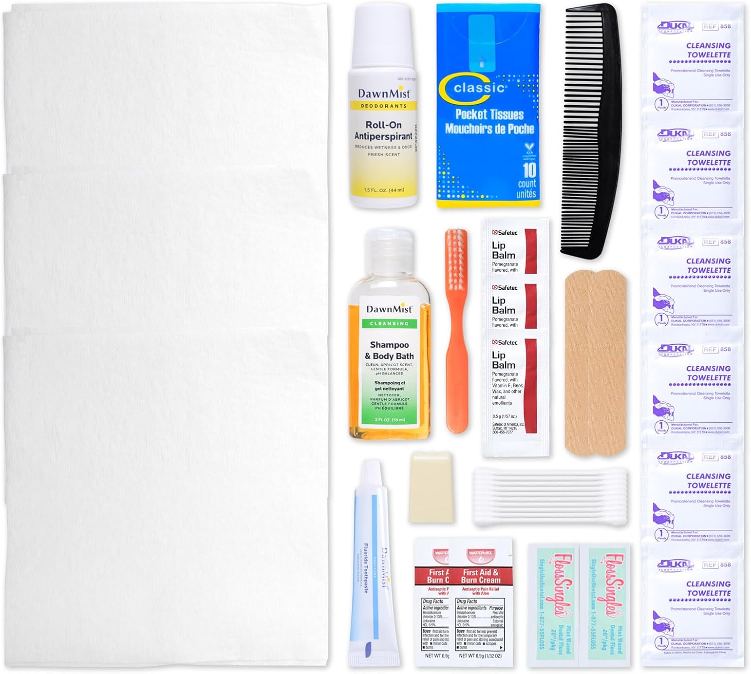 MFASCO Hygiene Kit Homeless Care Pack Disposable - Complete Toiletry Travel Size Essentials for Men & Women - Toiletries Kit - Includes Bandaids, Antiseptic Ointment, Lip Balm - Assembled in The USA