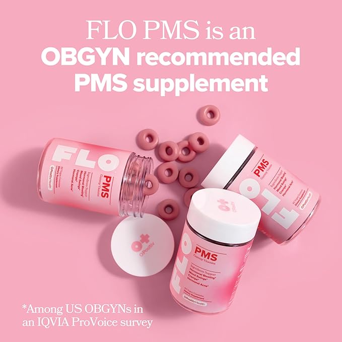 O Positiv FLO PMS Gummies for Women - Proactive PMS Relief - Targets Hormonal Breakouts, Bloating, Cramps, & Mood Swings with Chasteberry, Vitamin B6, & Lemon Balm - PMS Gummies (Pack of 1)-VitarraWellness