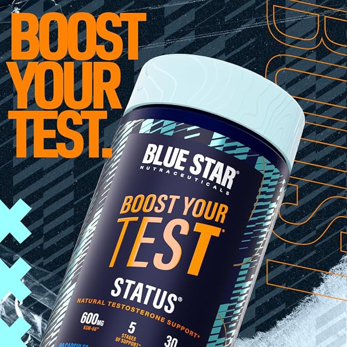 Blue Star Nutraceuticals Status - Testosterone Booster for Men - w/KSM 66 Ashwagandha - Invigorate Stamina, Muscle Growth & Energy | Natural Test Booster Support - 90 Veggie Capsules