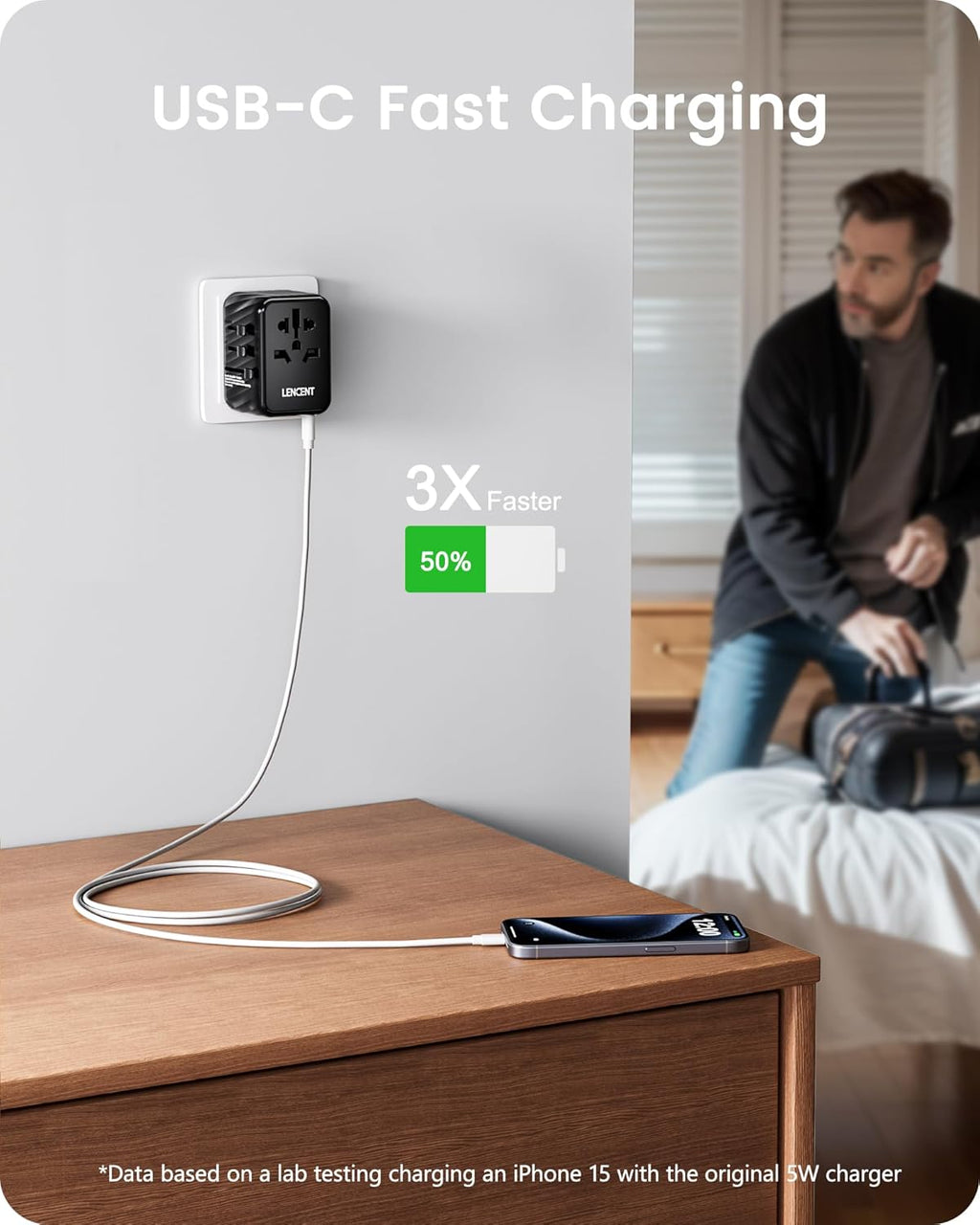 LENCENT Universal Travel Power Adapter, International AC Plug Adaptor with 5.6A 3 USB C 2 USB A Ports Wall Charger Worldwide Travel Essentials for US to EU UK Ireland Australia (Type C/G/A/I) Black