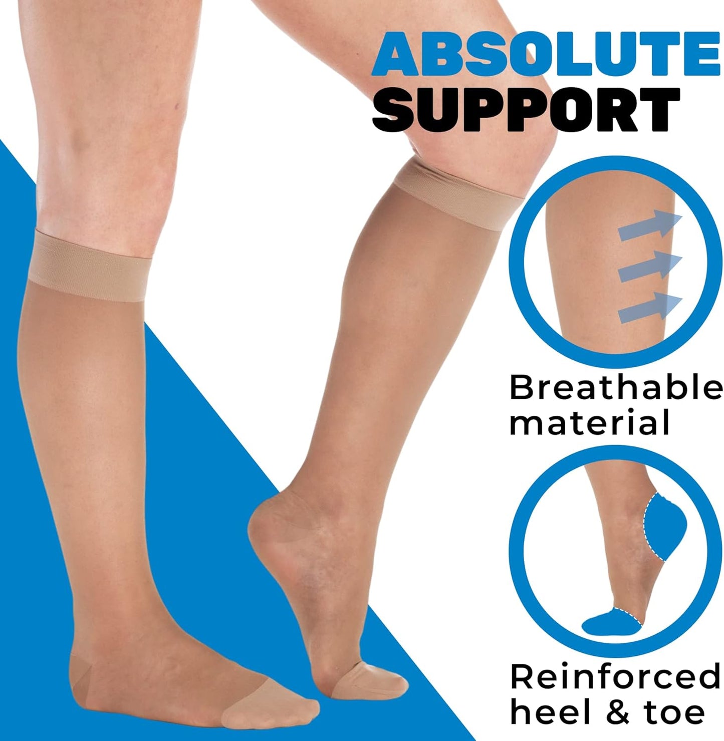 (3 Pairs - Closed Toe) Made in USA - Compression Stockings for Women 15-20mmHg - Sheer Compression Socks for Edema, Pregnancy, Diabetic, Post Surgery Recovery - Taupe, Small - A101T1-3