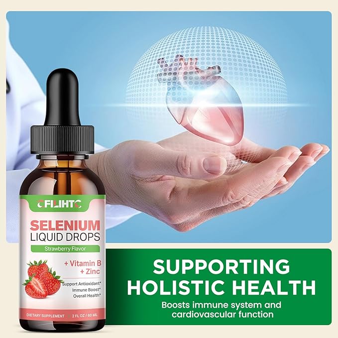 Selenium Liquid Drops - 200mcg Liquid Selenium Supplement with Vitamin B Complex & Zinc - Support for Immune System, Antioxidant & Heart Health, High Absorption - Strawberry Flavor, 2 Fl Oz-VitarraWellness