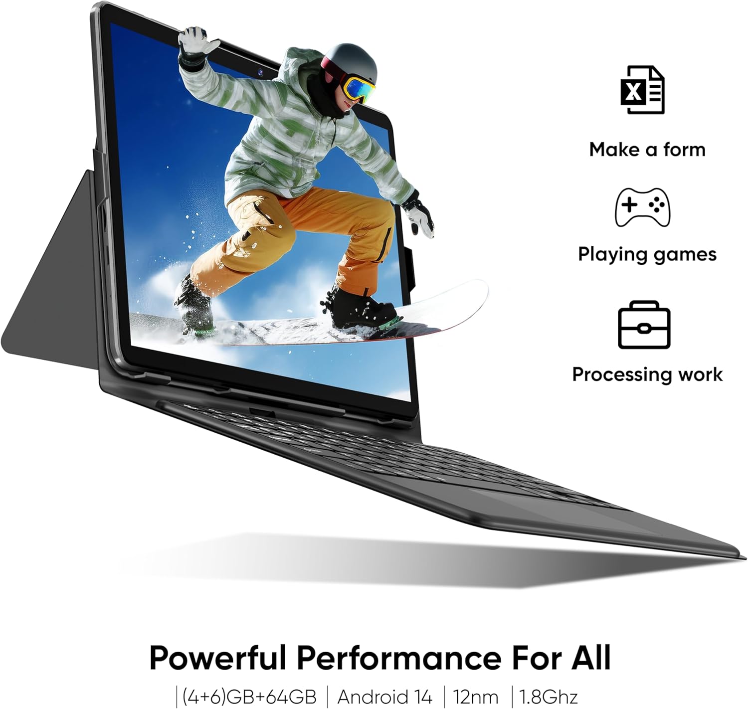 Tablet 10 Inch Android Tablets | with 10GB RAM + 64GB ROM (1TB Expand) | Octa-Core | 1280x800 IPS HD Touchscreen | Dual Camera | 6000mAh. Tablet with Keyboard (Blue)