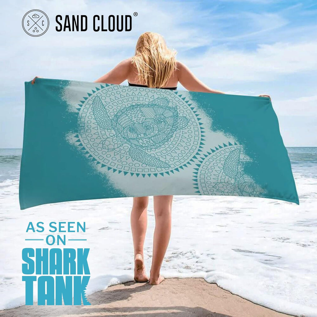 Sand Cloud Turkish Beach Towel - Sand Proof - 100% Certified Organic Turkish Towel - Quick Dry Towel for Beach, Blanket or Bath Towel - As Seen on Shark Tank - Mandala Sea Turtle Green…