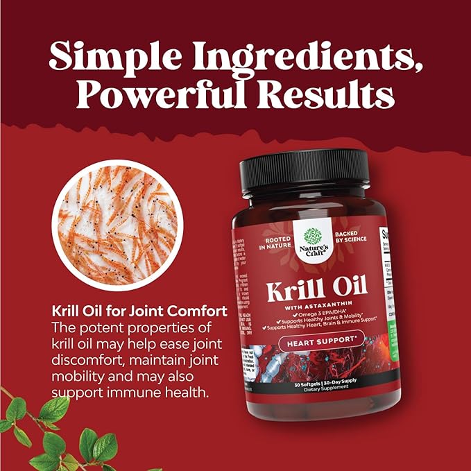 Krill Omega 3 Fish Oil Softgels 500mg - Concentrated Krill EPA & DHA Fish Oil Omega 3 Supplement for Women & Men for Immune Support, Brain & Heart Health - Burpless Fatty Acids Supplement - 30 Count