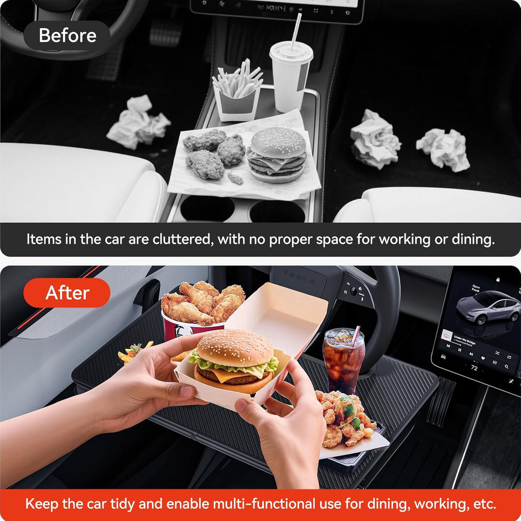 YONZEE 2-in-1 Car Steering Wheel Desk Tray & Car Seat Gap Filler Organizer – Foldable Carbon Fiber Look Table for Laptop, Eating Food, Writing – Universal Fit for Most Vehicles