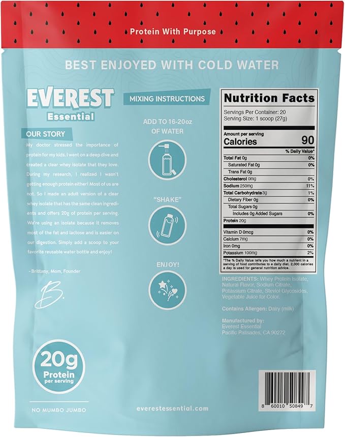 100% Grass-Fed Protein Powder (20 Servings), Watermelon, Zero Sugar, Lactose-Free, Electrolyte-Infused, Grass-Fed Whey Protein Isolate, Natural Flavor, 20g Protein per Serving