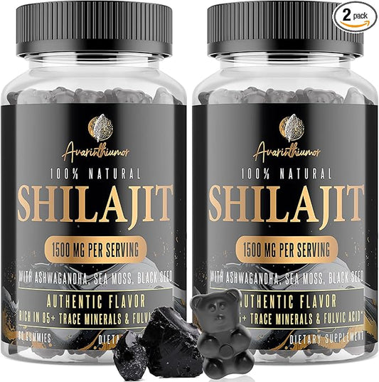 1500MG Shilajit Gummies for Men & Women, Shilajit Pure Himalayan Organic, with Ashwagandha, Sea Moss, Black Seed, Rich in Fulvic Acid, 85+ Trace Minerals, Authentic Flavor, 100% Natural, 120 Gummies