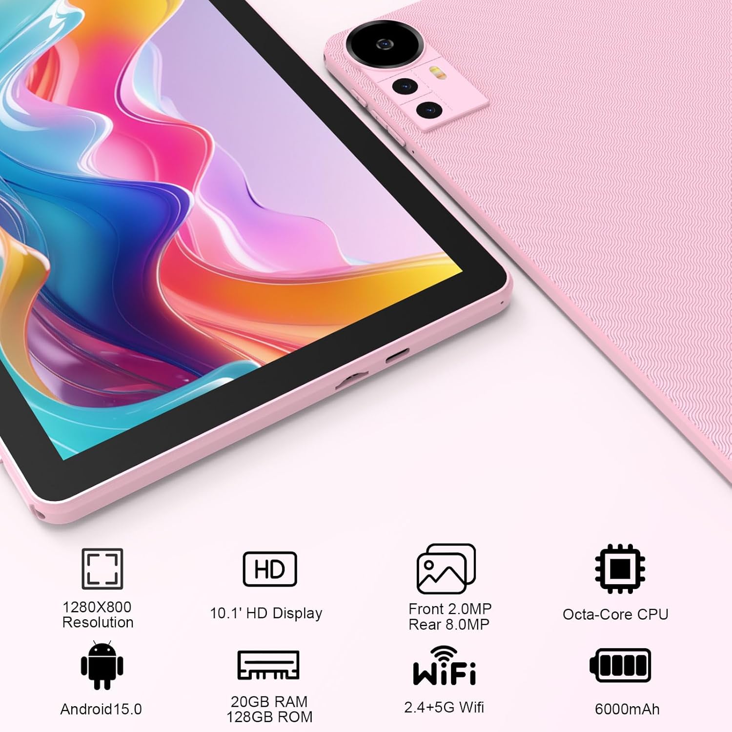 Android 15 Tablet 10 Inch, 20GB RAM+128GB ROM/2TB Expandable, 2 in 1 Tablets with Keyboard Case Mouse Stylus, 2.0GHz Quad-core Processor, 1280*800 IPS HD Screen, 5G WiFi6 BT 5.0, 8MP Camera Tableta PC