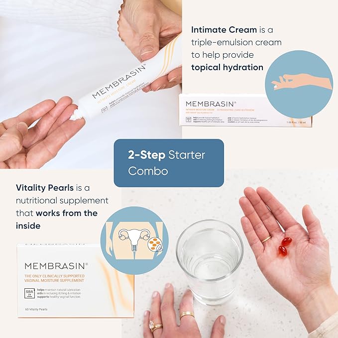 Membrasin Starter Pack: Vitality Pearls & Intimate Moisture Cream | 30-Day Supply | Estrogen-Free Menopause Support for Women | Natural Lubrication, Healthy pH, & Dryness, Itching, & Burning Relief-VitarraWellness
