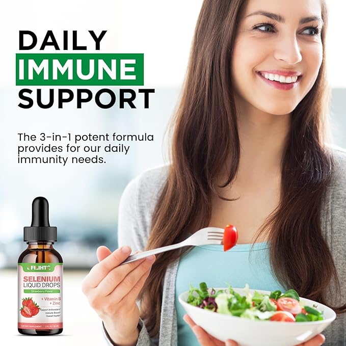 Selenium Liquid Drops - 200mcg Liquid Selenium Supplement with Vitamin B Complex & Zinc - Support for Immune System, Antioxidant & Heart Health, High Absorption - Strawberry Flavor, 2 Fl Oz-VitarraWellness