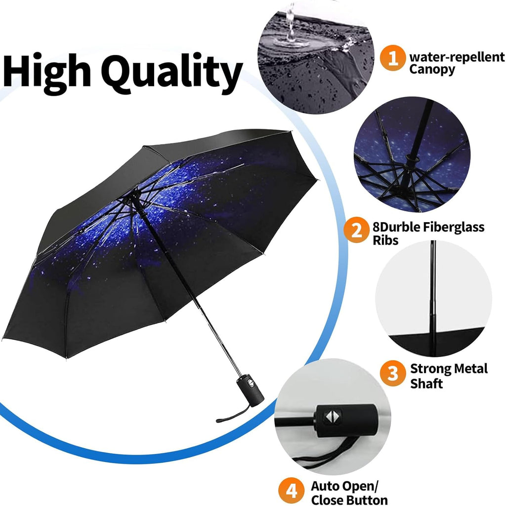 LLanxiry Compact Travel Umbrella, Mini Windproof Umbrellas for Rain & Sun, Small Lightweight Outdoor UV Umbrella, Portable Folding Umbrellas for Travel