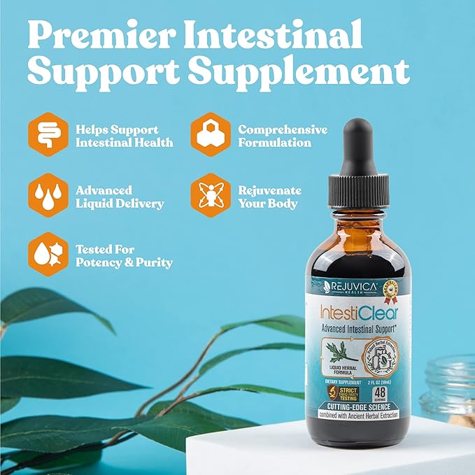 IntestiClear - Advanced Intestinal Cleanse Support for Humans - All-Herbal Liquid Formula for Fast Absorption - Bonus Liver Support - Wormwood, Black Walnut, Ginger and More