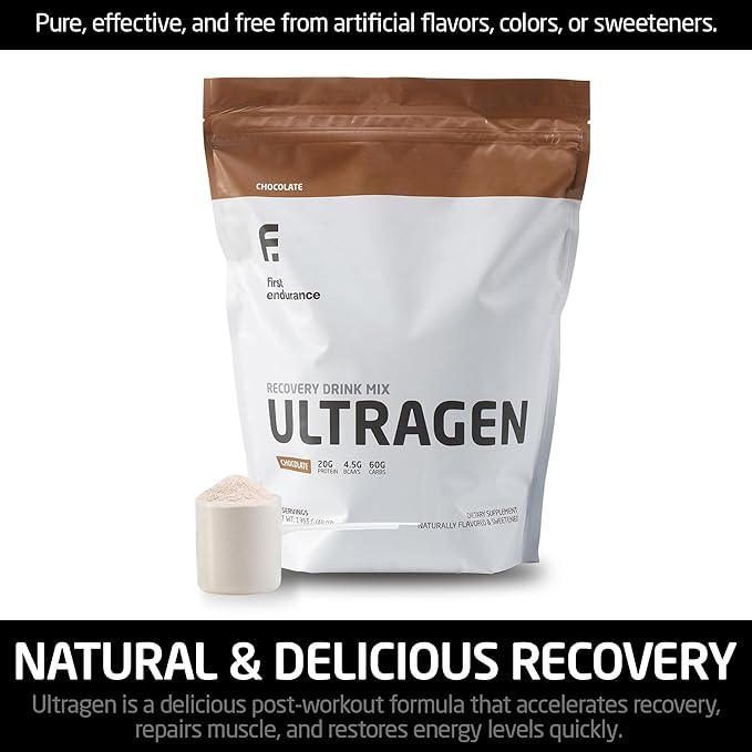 FIRST ENDURANCE Ultragen Workout Recovery Drink Powder, Protein Mix, Boosts Energy, Accelerates Recovery | Chocolate, 15 Servings-VitarraWellness