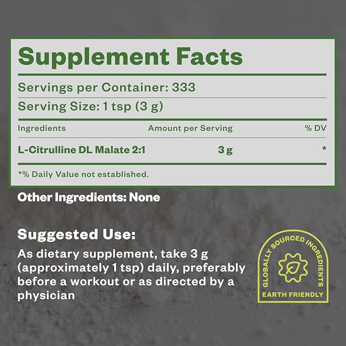 Citrulline Malate 2:1 Powder, 1 kg, Citrulline Supplement and Citrulline Nitrate for Strength Performance and Energy, Pre-Workout L Arginine L Citrulline Supplement Powder, 334 Servings