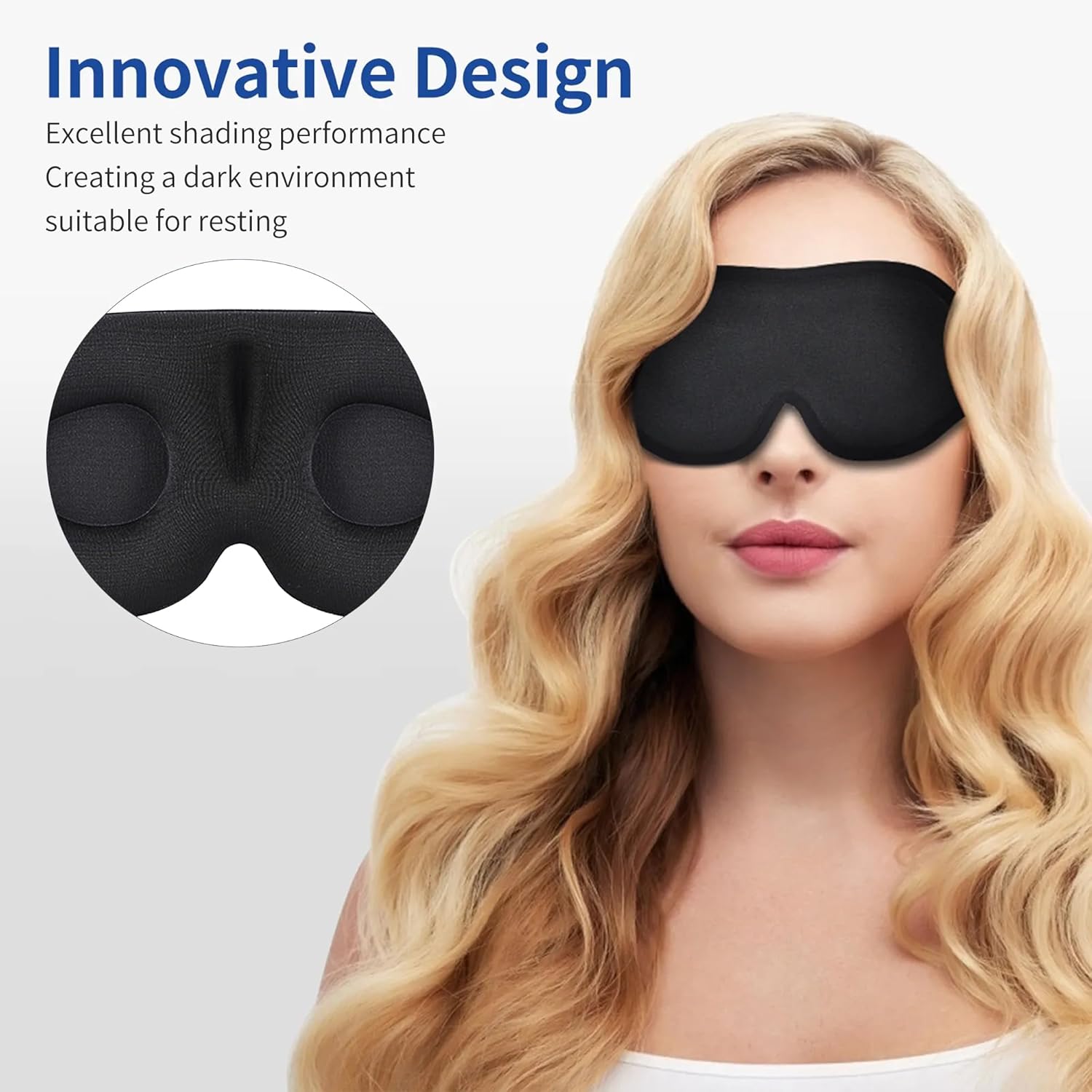 Sleep Eye Mask, 3D Eyes Mask for Sleeping, Contoured Cup Night Blindfold Eye Mask with Adjustable Strap