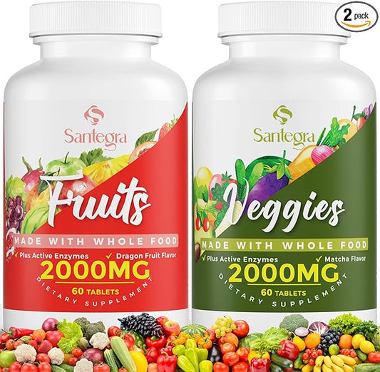 2000 MG Fruits and Vegetables Supplements, Natural Balance Over 35+ Fruits and Vegetables, 100% Whole Food Superfoods Fruit and Veggies Supplement, Energy Balance, Sugar-Free, Vegan, 120 Tablets