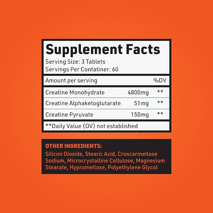 Crazy Muscle Creatine Monohydrate Pills - Premium 3 Type 5g Creatine Pills - Pre/PostWorkout & Keto Energy Builder - Easy-to-Take Three-Atine Pills for Optimum Performance Men Women - 180 Tablets