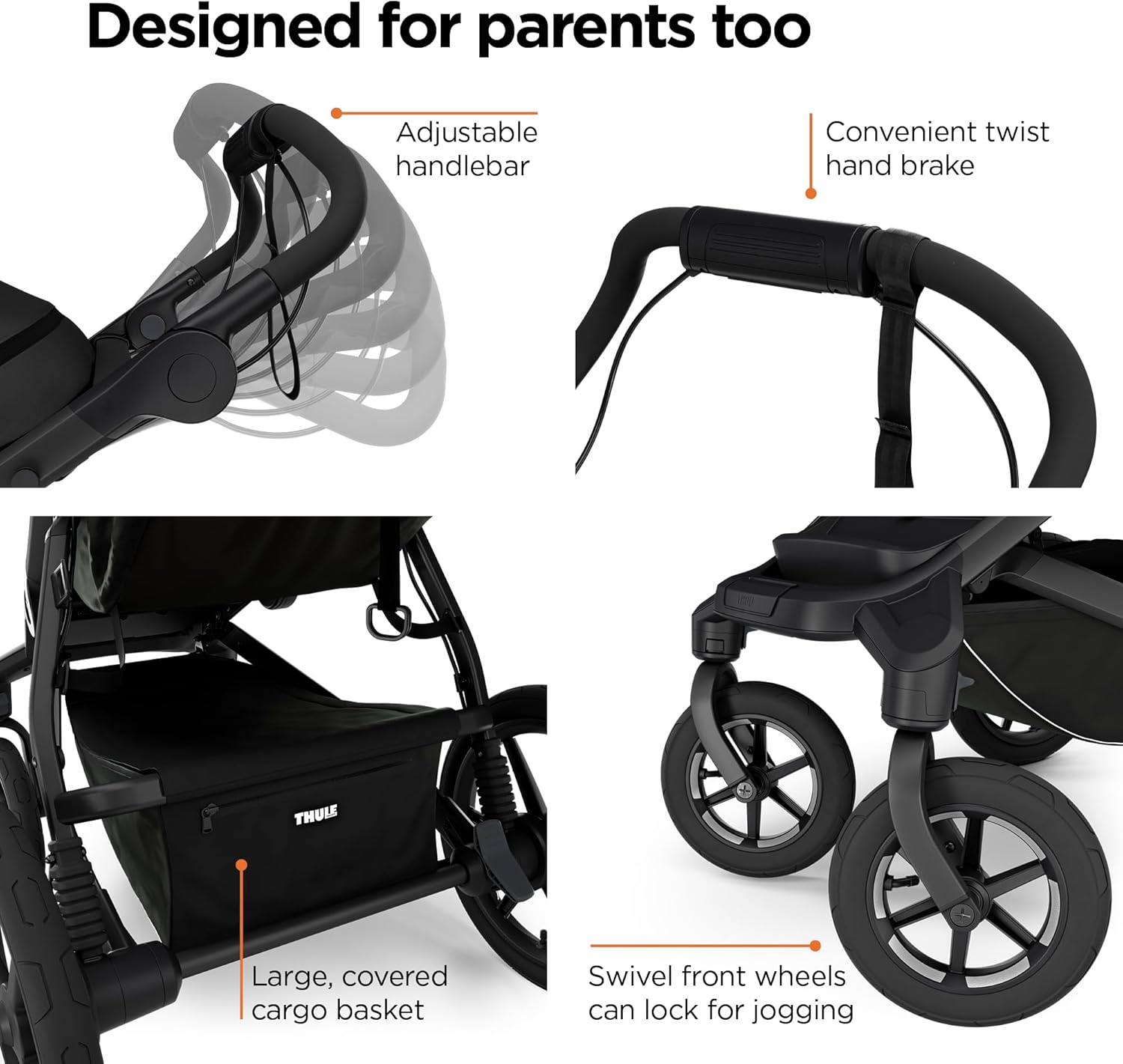 Thule Urban Glide 4-Wheel Single Child All-Terrain Stroller, Full-Suspension System, Air-Filled Tires, Upright seat with Adjustable Recline and Built-in Leg Rest, Baby Stroller