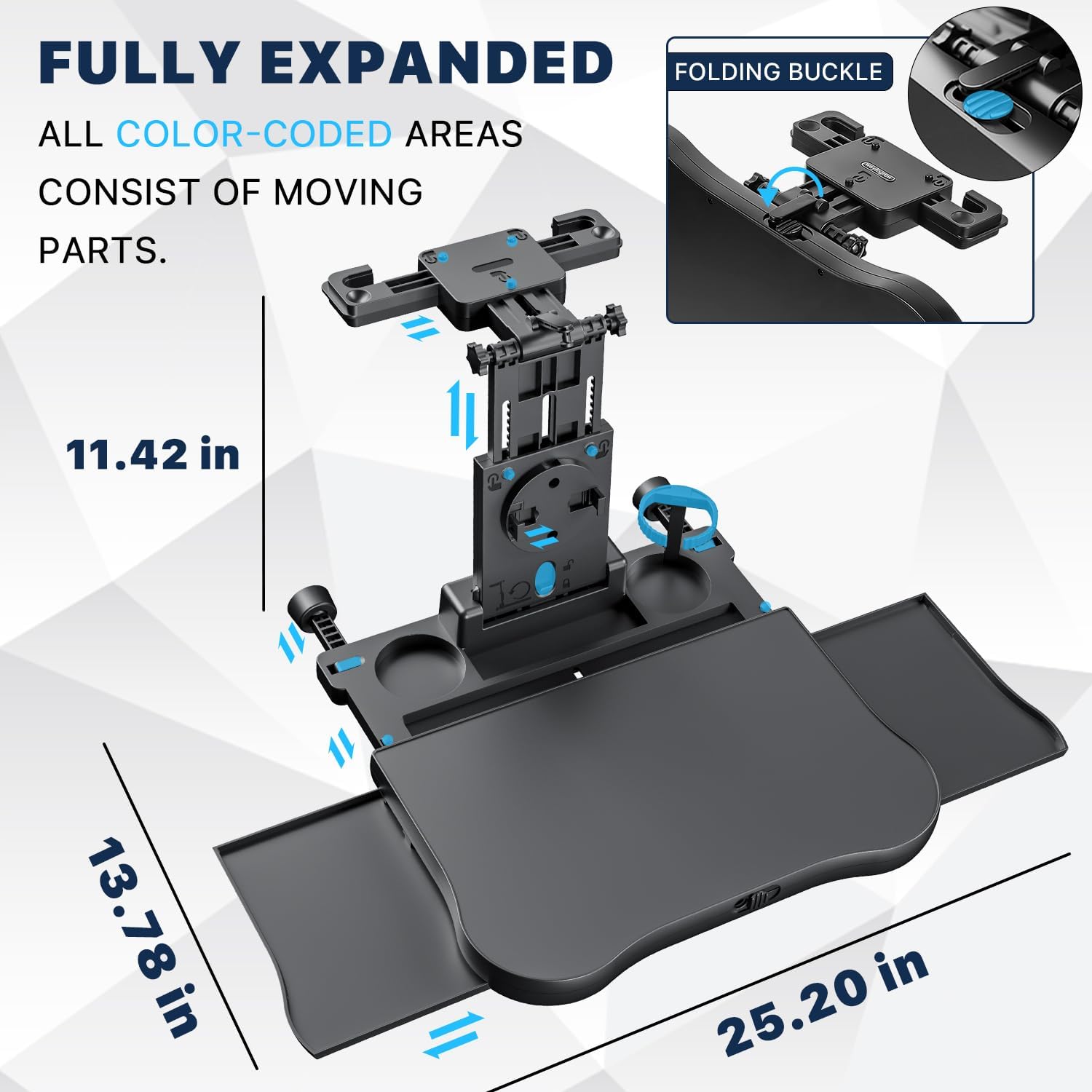 Car Back Seat Tray Table, Stable Foldable Auto Backseat Food Trays Desk for Rear Passenger Road Trip Eating & Work, Multifunctional Adjustable Travel Tray with Phone Drink Holder for Laptop iPad