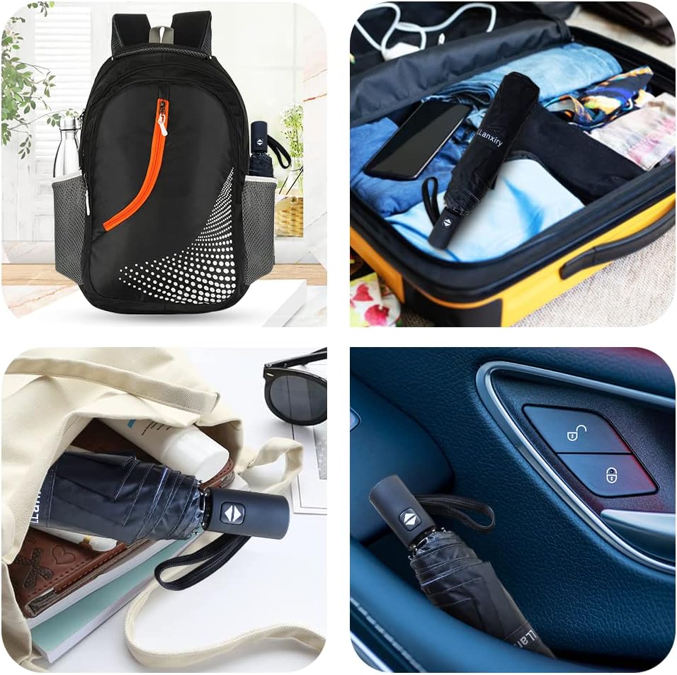 LLanxiry Compact Travel Umbrella, Mini Windproof Umbrellas for Rain & Sun, Small Lightweight Outdoor UV Umbrella, Portable Folding Umbrellas for Travel