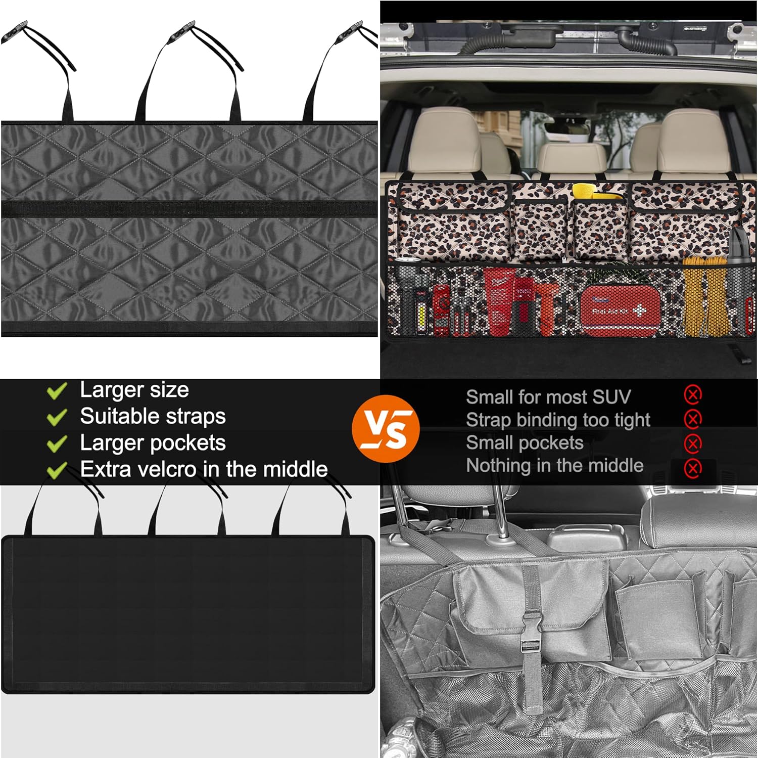 Car Trunk Organizer,Large Capacity Backseat Trunk Organizer(42"*18"),Collapsible Car Storage Bag with 8 Pocekt,Car Organizer for SUV/MPV/Truck - Leopard print