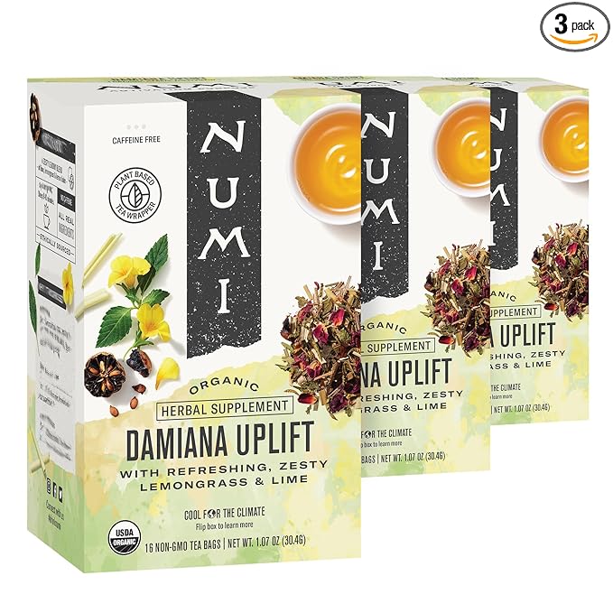 Numi Organic Tea Damiana Uplift, 48 Herbal Tea Bags for Energy and Wellness-VitarraWellness