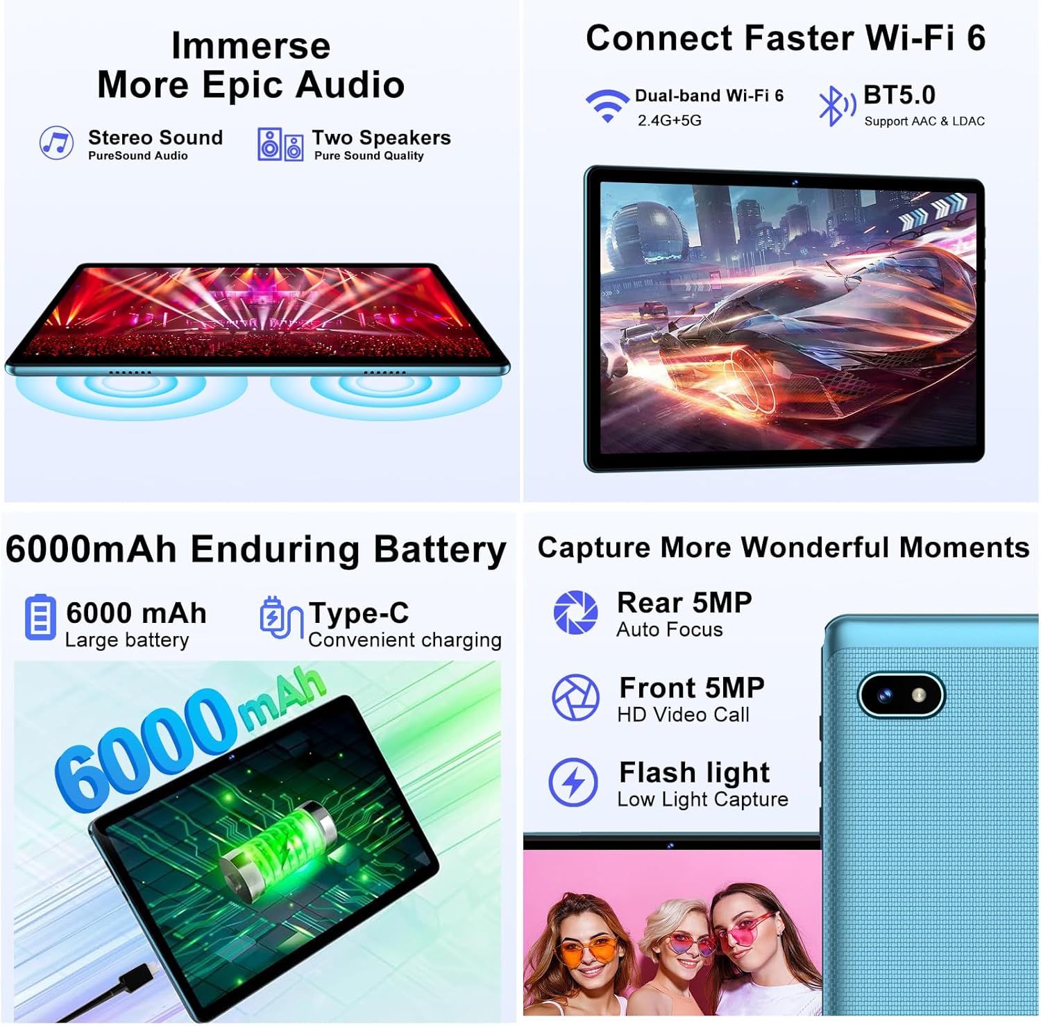 2025 Android Tablet 10.1 Inch Android 14 Tablets with 128GB ROM+18GB RAM (4+14 Virtual), 1TB Expand 2 in 1 10.1 Tablet with Keyboard, Powerful Octa-Core, WiFi 6, Blue