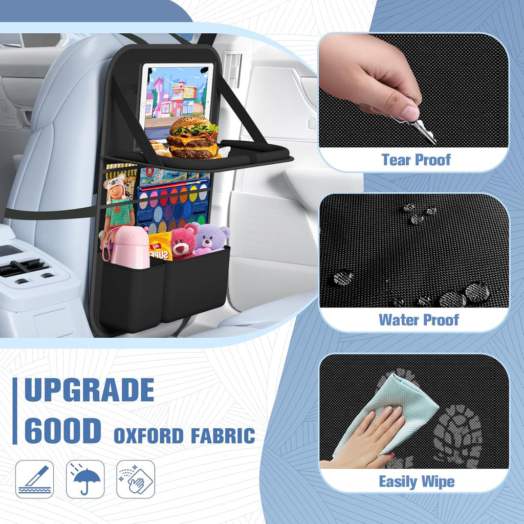 Car Backseat Organizer with table Tray, 9 Storage Pockets Backseat Car Organizer with Tablet Holder, Back seat Organizer for Kids Road Trip Essentials Travel (1Pack)