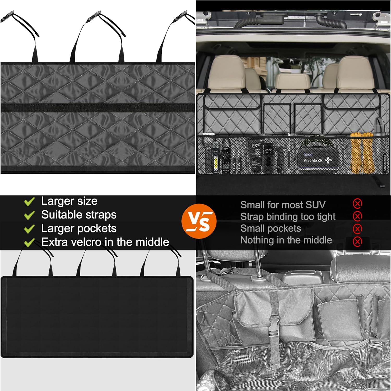Femuar Car Trunk Organizer, Large Capacity Backseat Trunk Organizer (42"*18"), Collapsible Car Storage Bag with 8 Pockets, SUV/MPV/Truck - Grey