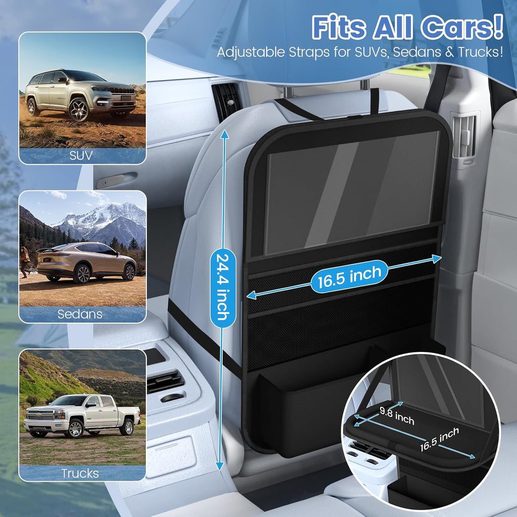 Car Backseat Organizer with table Tray, 9 Storage Pockets Backseat Car Organizer with Tablet Holder, Back seat Organizer for Kids Road Trip Essentials Travel (1Pack)