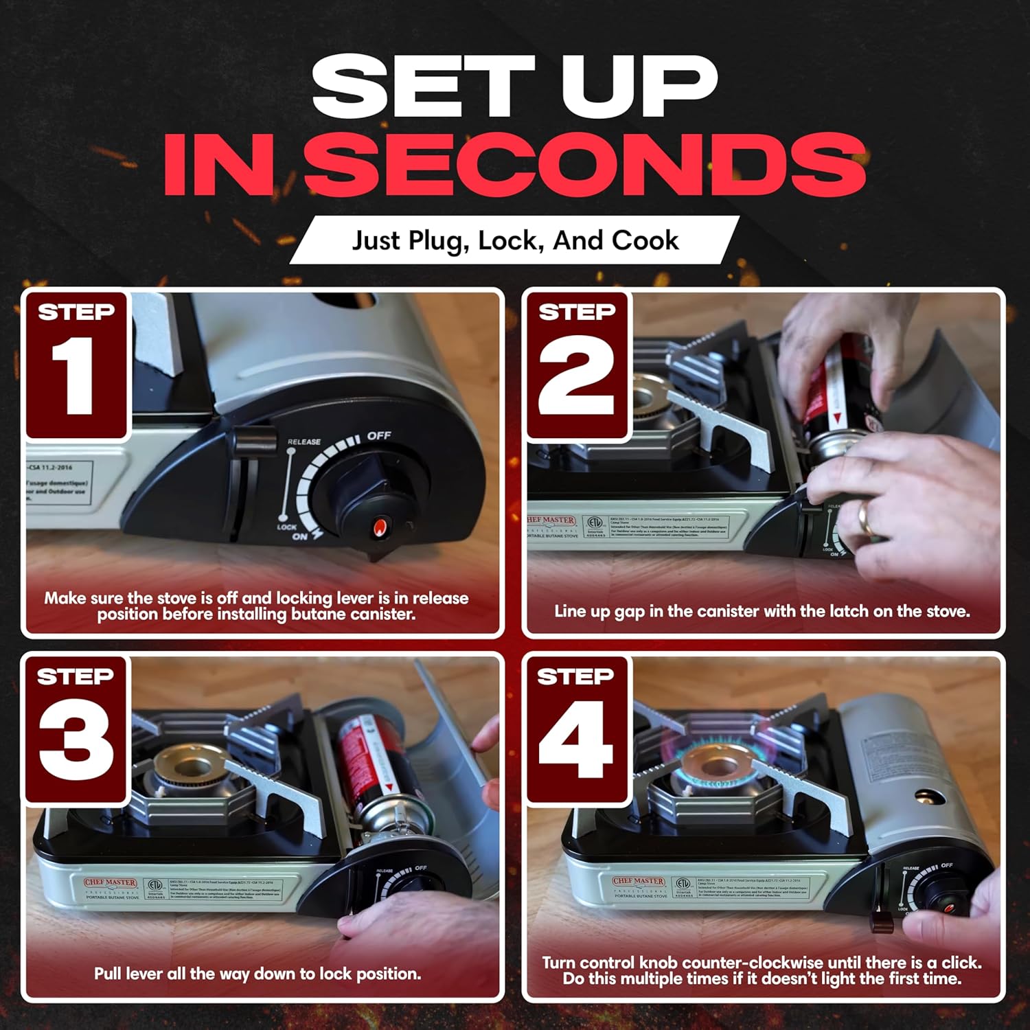 Grill Boss Dual Fuel Portable Stove, Dual Fuel Butane & Propane Stoves, 12K BTU Butane Camp Stove & Propane Portable Camping Stoves for Emergencies, Outdoor BBQ, Cooking, Hikings & Backpacking - 90057