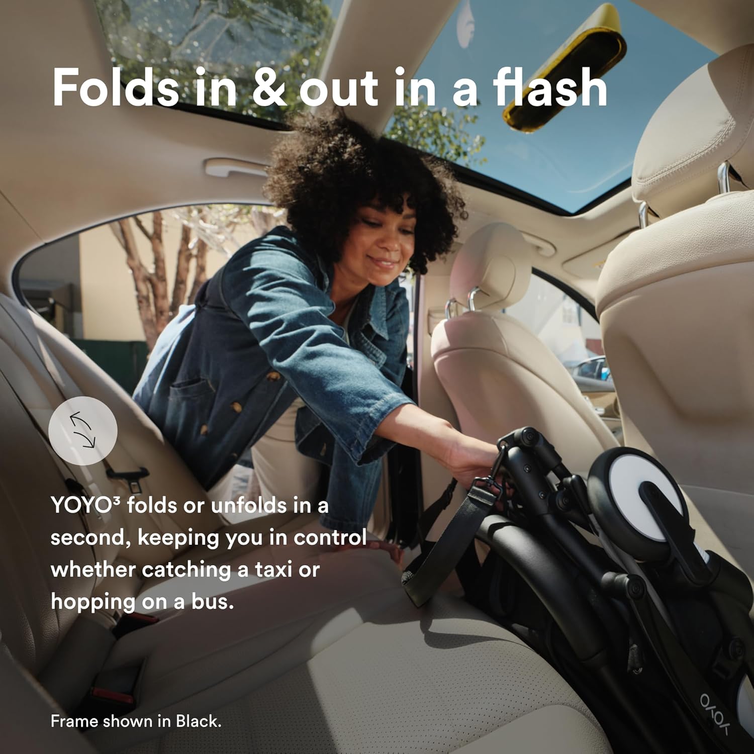 Stokke YOYO3 Stroller from 6 Months - Includes White Frame/Stone Seat Cushion + Canopy - Folds in & Out in a Flash - Light & Compact - Carry-On Compatible