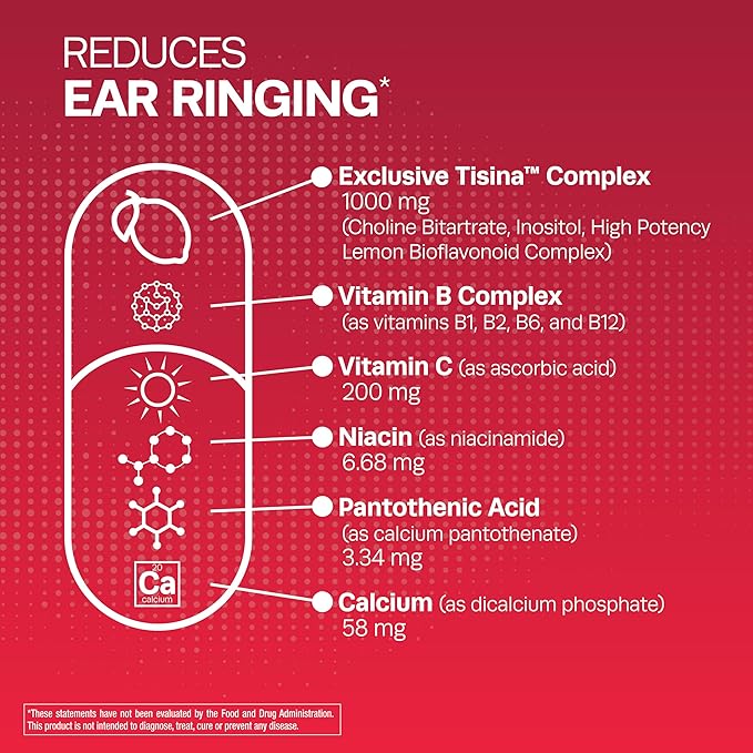 Lipo-Flavonoid Plus Tinnitus Relief - Doctor-Recommended for Ringing Ears - Clinically-Proven Lemon Bioflavonoid Complex with Vitamins C, B1, B2, B6, B12, & Calcium - 100 Caplets