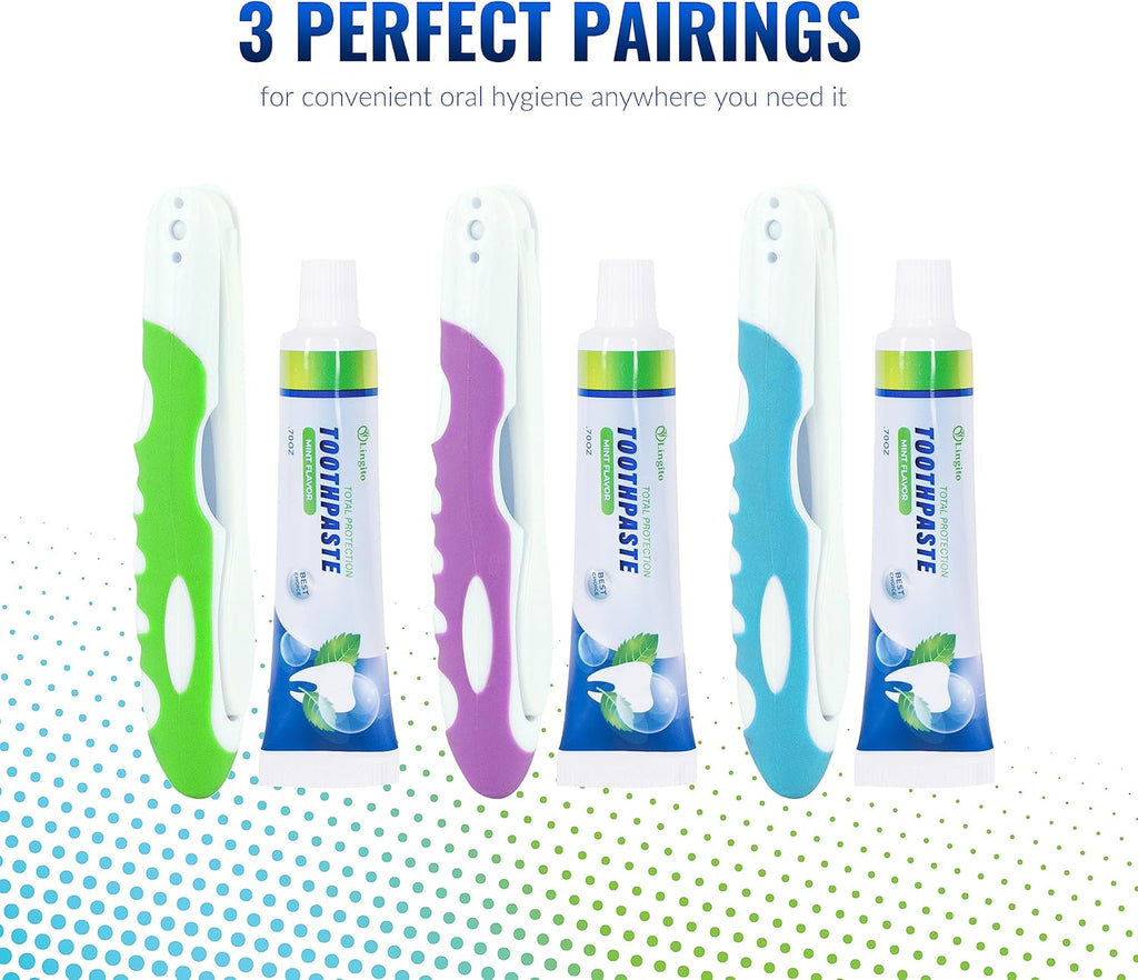 Portable Toothbrush Kit with Toothpaste, Built-in Cover, Folding Collapsible Travel Toothbrush (3 Pack - Medium)
