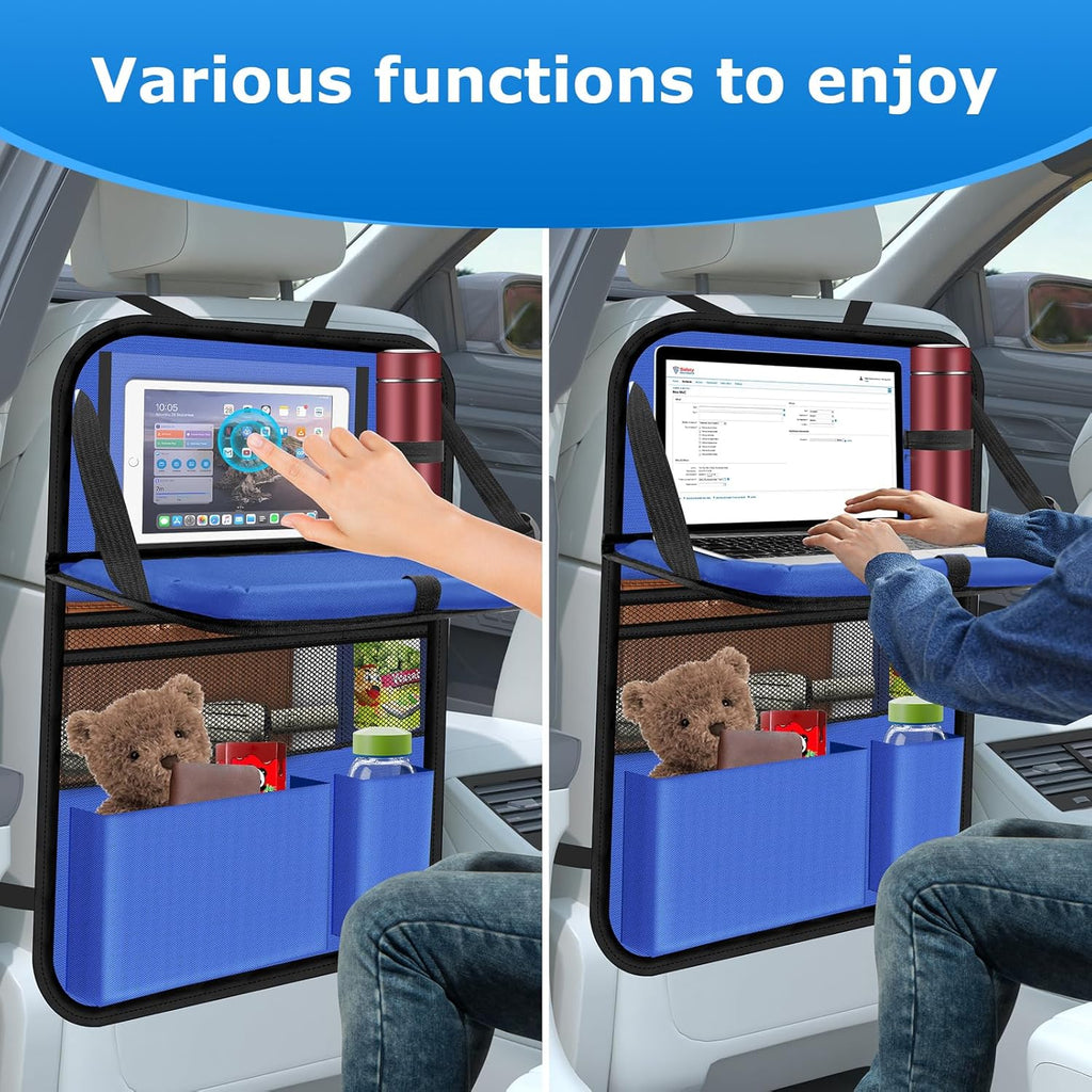 Car Backseat Organizer with tableTray & 9 Storage Pockets for Road Trip Essentials Travel Backseat Car Organizer for Bottle Snack Books(Blue)