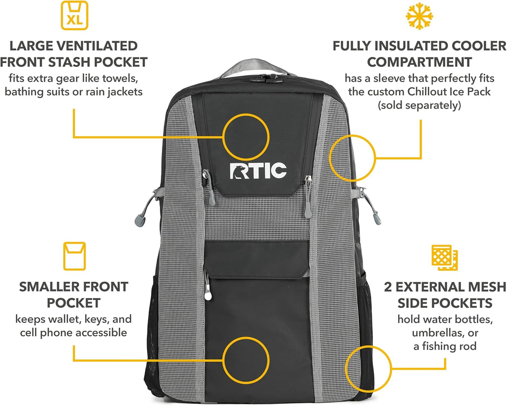 RTIC Chillout 24 Can Backpack Cooler Insulated Portable Soft Cooler Bag for Lunch, Beach, Drink, Beverage, Travel, Camping, Picnic, Car, Hiking