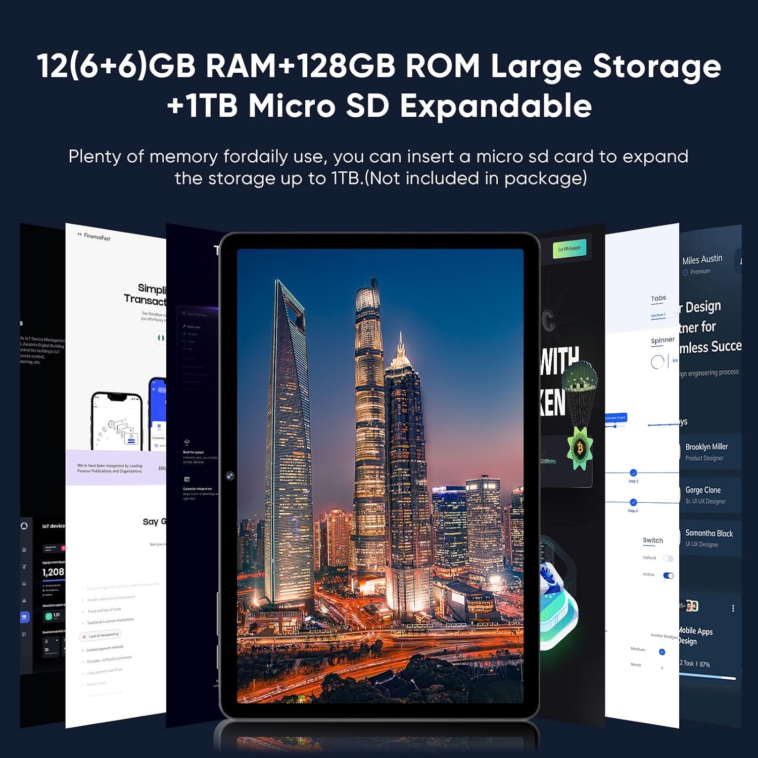 Android 15 Tablet,11 Inch Tablets with Octa Core Processor, 12GB RAM + 128GB ROM 1TB Expand, Widevine L1, 8000mAh Battery, 2.4/5Ghz Dual Band WiFi/GPS/FM Radio,5/8MP Cameras, Case Included - Black
