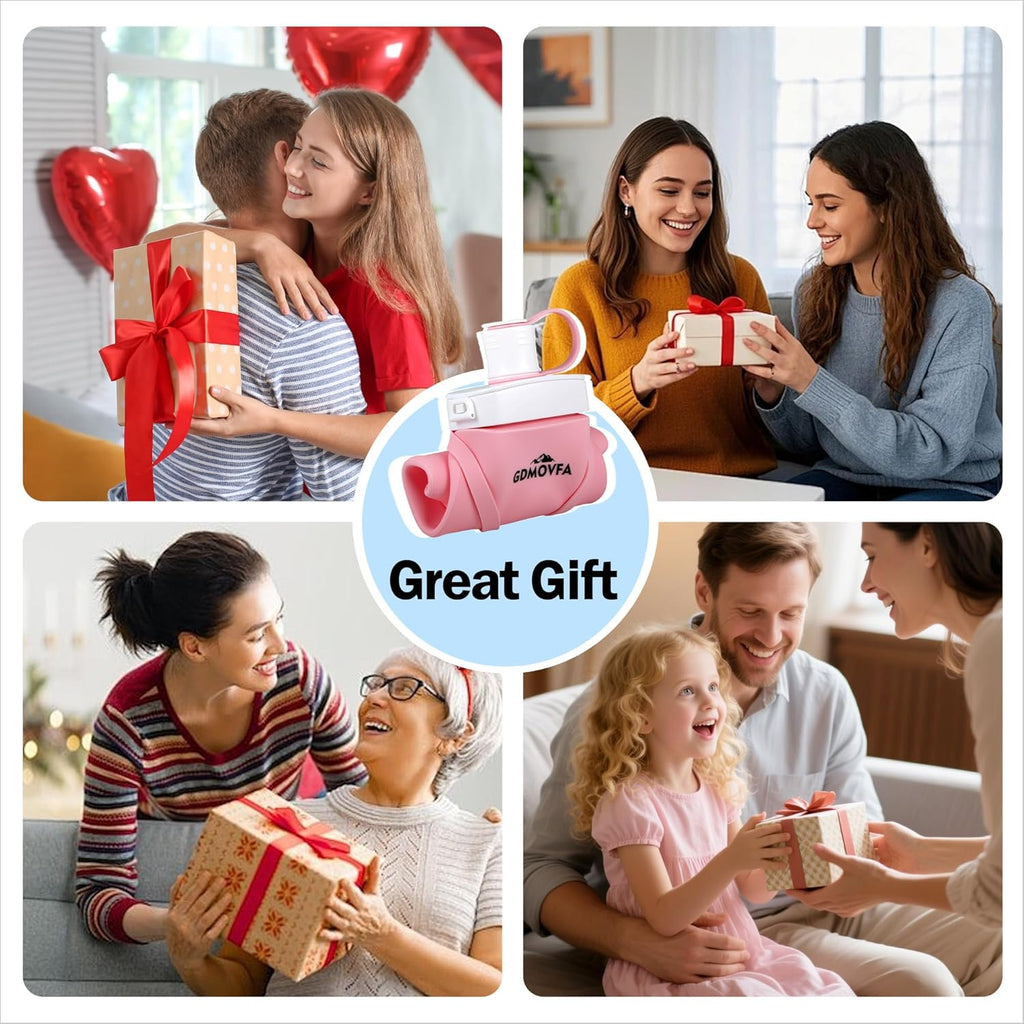 Collapsible Water Bottles,20oz Reusable Silicone Foldable Water Bottle,Portable Leak-proof Travel Water Bottle for Traveling Camping Hiking Cycling Yoga Sports Outdoor (Pink)